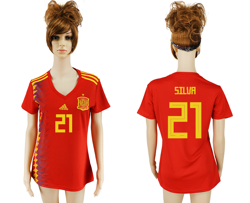 Maillot de femmes par cher Spain #21 SILVA  2018 FIFA World Cup